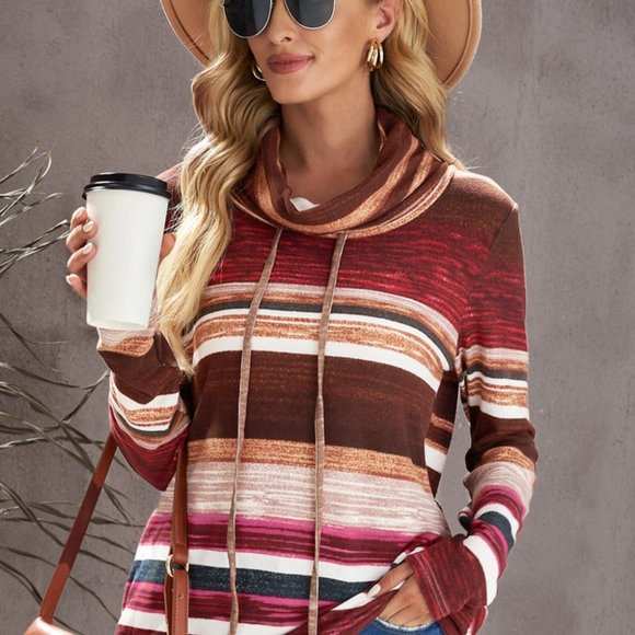 Sennys Closet Sweaters - BUNDLE OF 2 BRAND NEW! Red Multicolor Cowl Neck Striped Sweatshirt